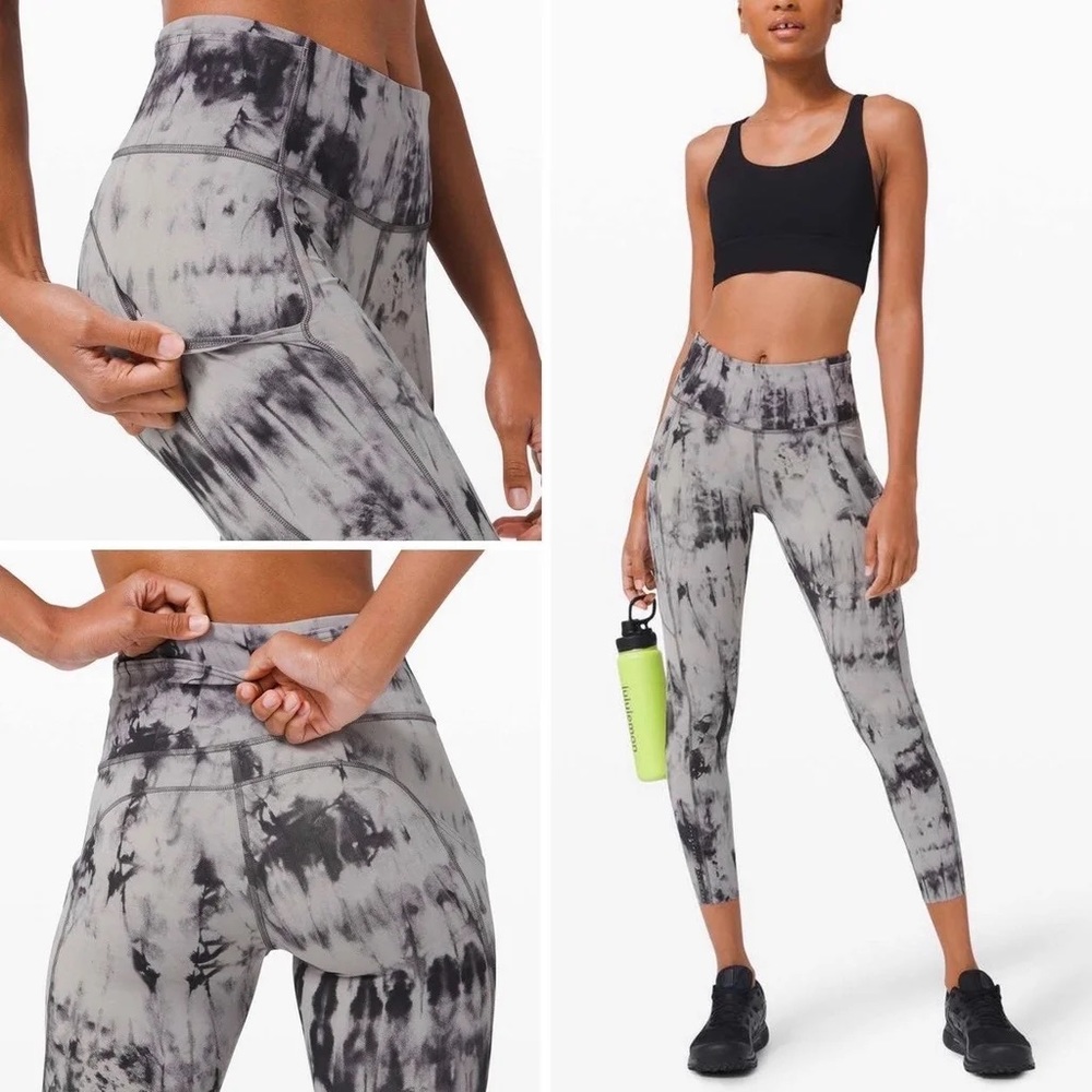 Lululemon gray/black tie dye fast and free High rise legging size 4, 25” inseam